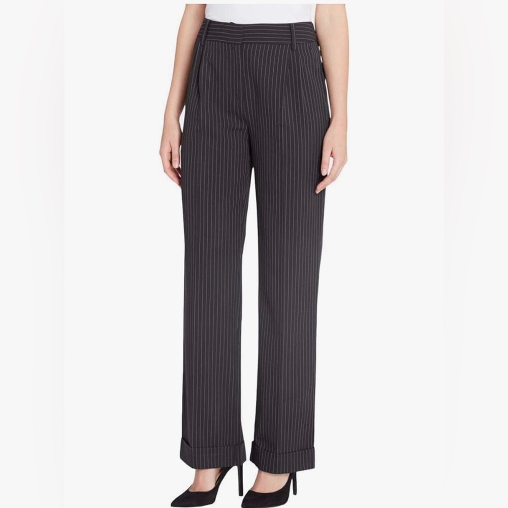 NWT Catherine Malandrino Womens Giraud High Rise Pinstripe Dress Pants Black 12